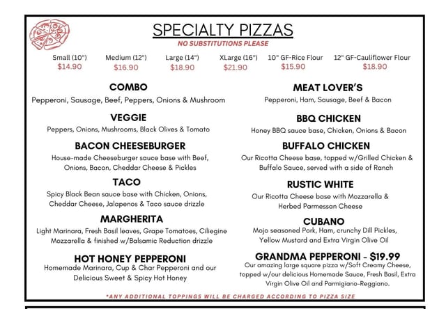 SPECIALTY PIZZAS.